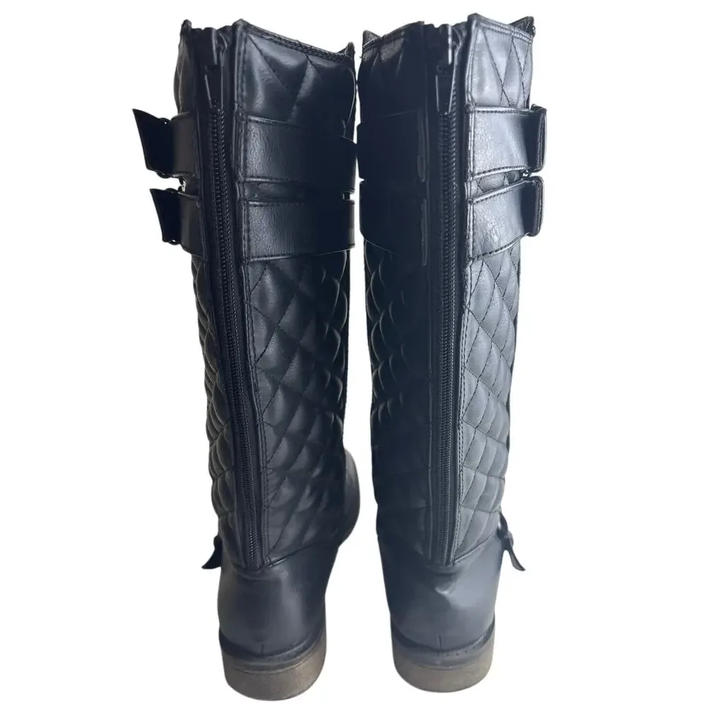 Steve Madden Black Tall Boots with Quilted Accent and Buckle Details Size 5